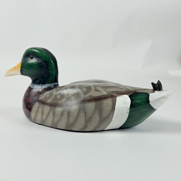 Hand Carved Wooden Duck Decoy Mallard Duck Figurine Rustic Decor Folk Art - Picture 1 of 10